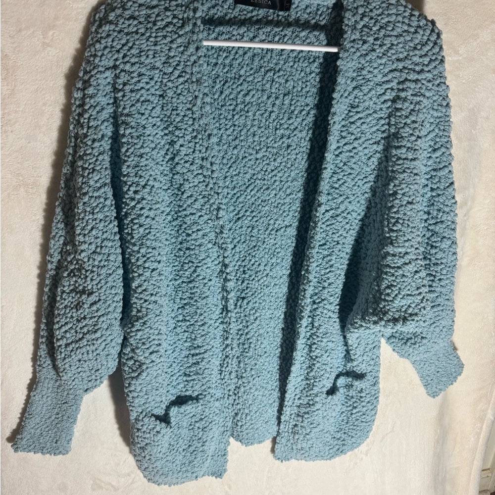 ZESICA Women's Oversized Popcorn Knit Cardigan - Dusty Blue - Size M